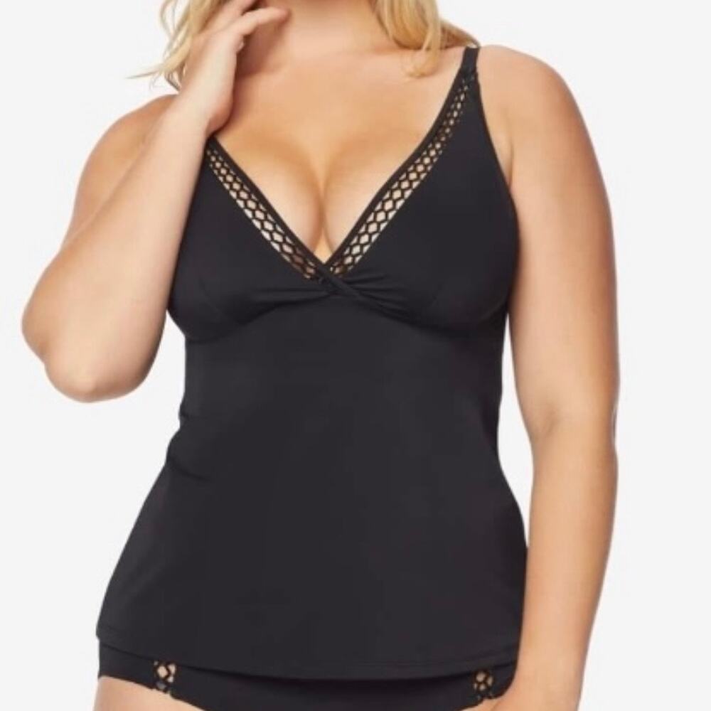 Ruby Ribbon Black Padded Shelf Bra V-Neck Swimsuit Tankini Top NWT